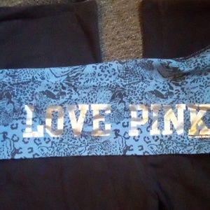 Love Pink Victoria Secret Yoga Black Stretch Cropped Pants With Dog Logo